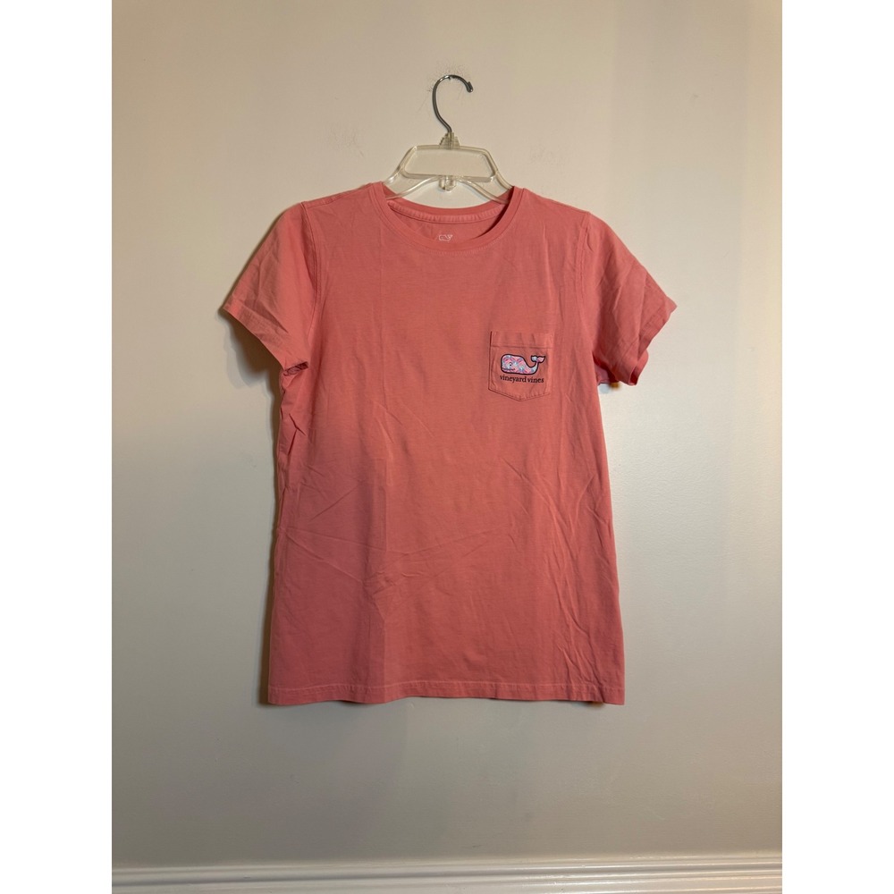 Vineyard Vines Pocket T-Shirt Women Small Pink Patterned Whale Logo Short Sleeve
